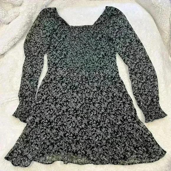 Abercrombie Fitch‎ Long Sleeve Black & White Print Dress With Pockets - Size S - Picture 5 of 6
